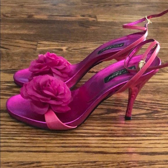 Betsey Johnson Shoes - Betsey Johnson Pink Heels with Floral Accent